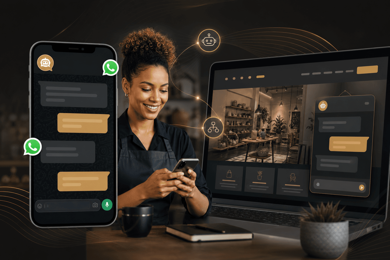 AI chatbot widget and WhatsApp automation for business websites