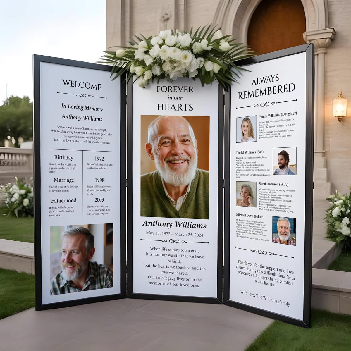 Funeral & Memorial 3 Panel Board