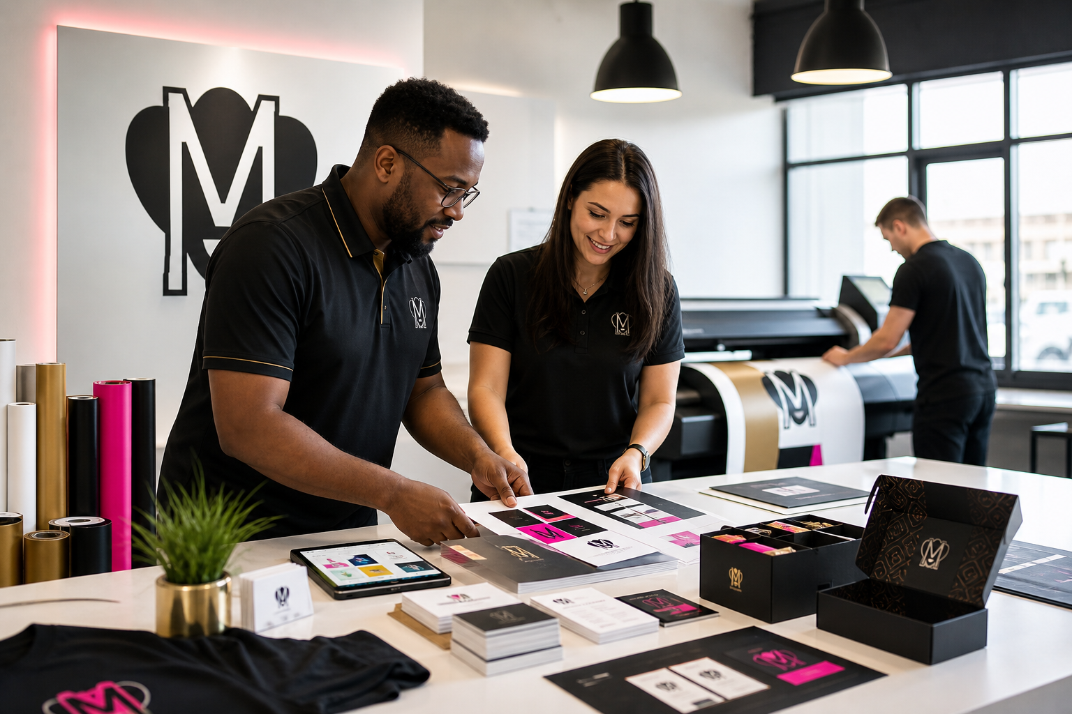 Meaningful Mark team preparing trusted brand, print, and signage work