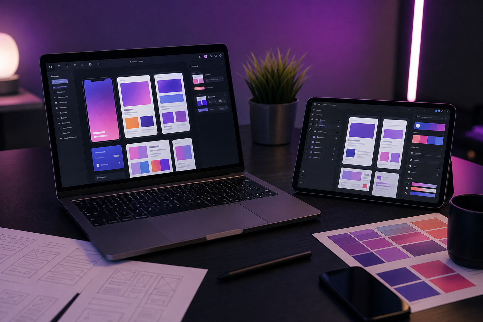 Web design and UX workspace